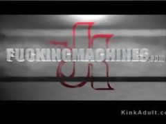 Hairy cunt brunette fucks machine and huge dildo